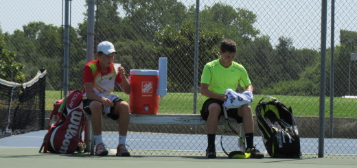 Thomas and Sam taking a water break during their match.