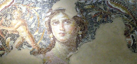 The "Mona Lisa of the Galilee" portion of the Sepphoris Mosaic in  Zippori, Israel.