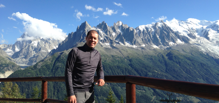 Glenn enjoying the scenery above Chamonix, France, one of the typical starting points for the TMB hike.