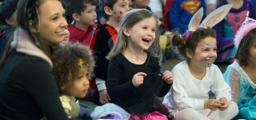 Preschoolers watch a Purim spiel at the OFJCC.